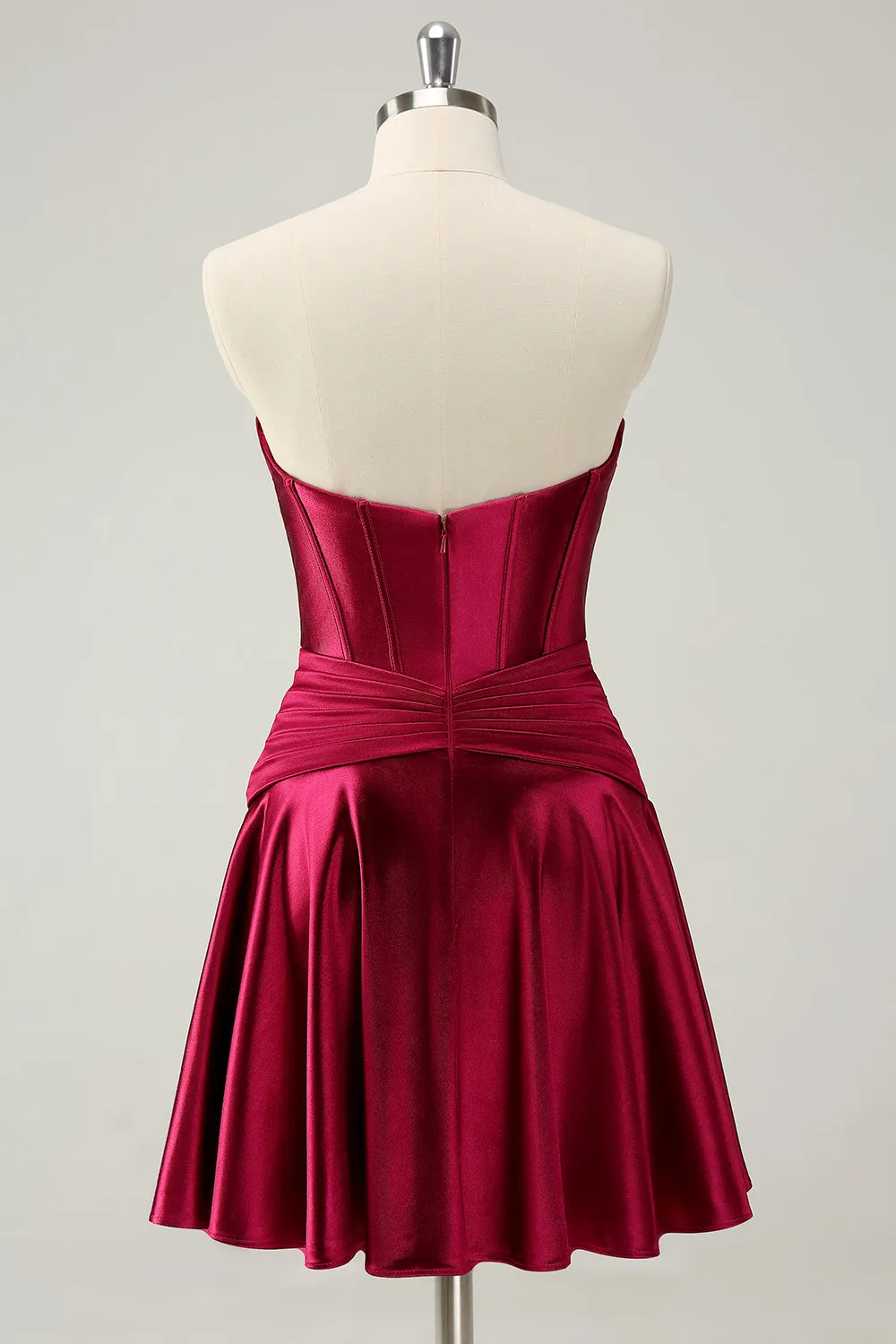 Burgundy A Line Sweetheart Strapless Keyhole Satin Homecoming Dress sold by Zapaka product image thumbnail 2