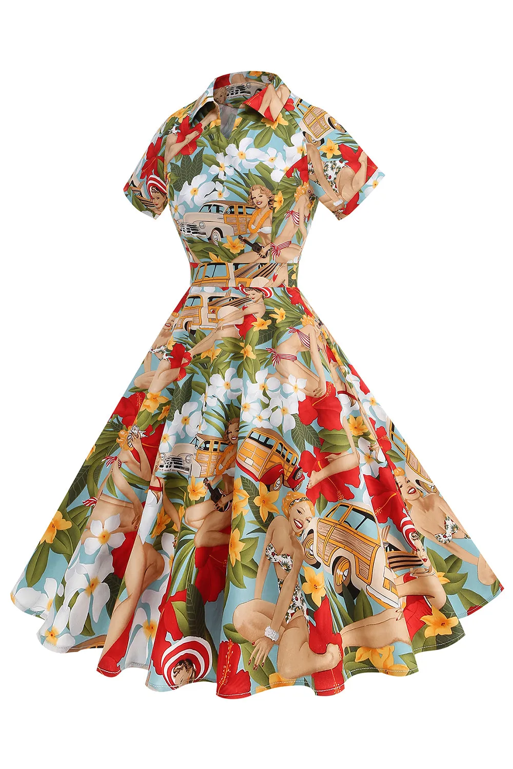 Flower A Line Printed Vintage 1950s Dress sold by Zapaka product image thumbnail 3