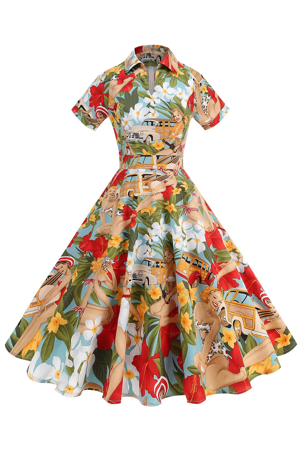 Flower A Line Printed Vintage 1950s Dress sold by Zapaka