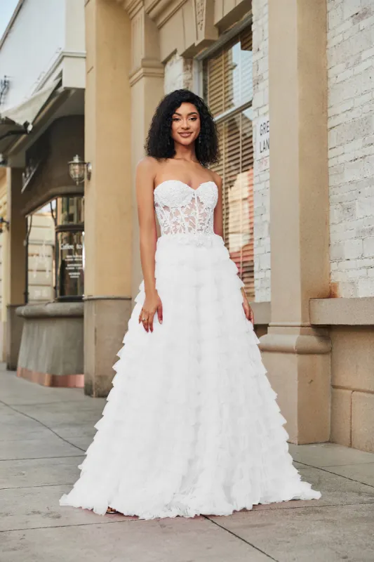 White Corset Ruffled A-Line Wedding Dress with Lace sold by Zapaka