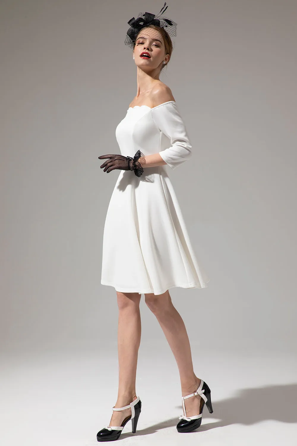 Off Shoulder White Midi Dress sold by Zapaka product image thumbnail 4