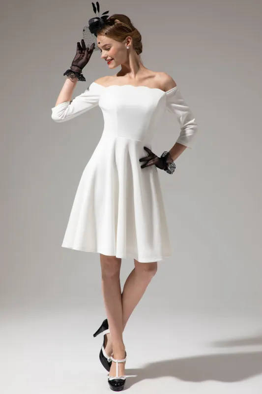 Off Shoulder White Midi Dress sold by Zapaka