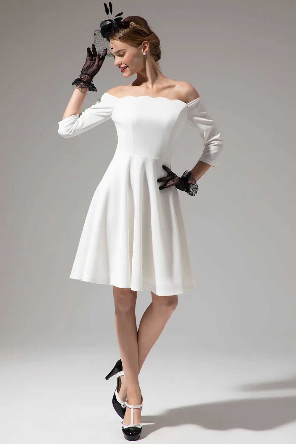 Off Shoulder White Midi Dress sold by Zapaka