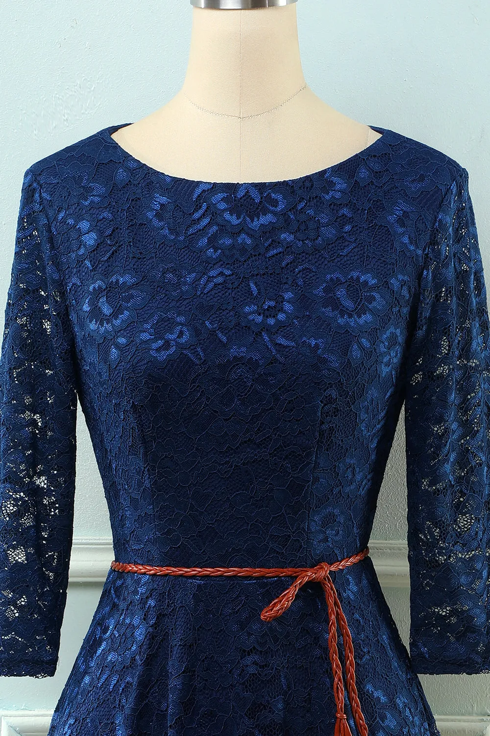 3/4 Sleeves Navy Lace Dress sold by Zapaka product image thumbnail 4