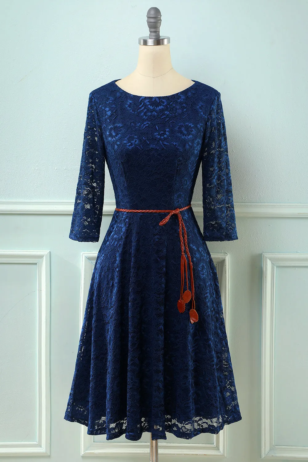 3/4 Sleeves Navy Lace Dress sold by Zapaka