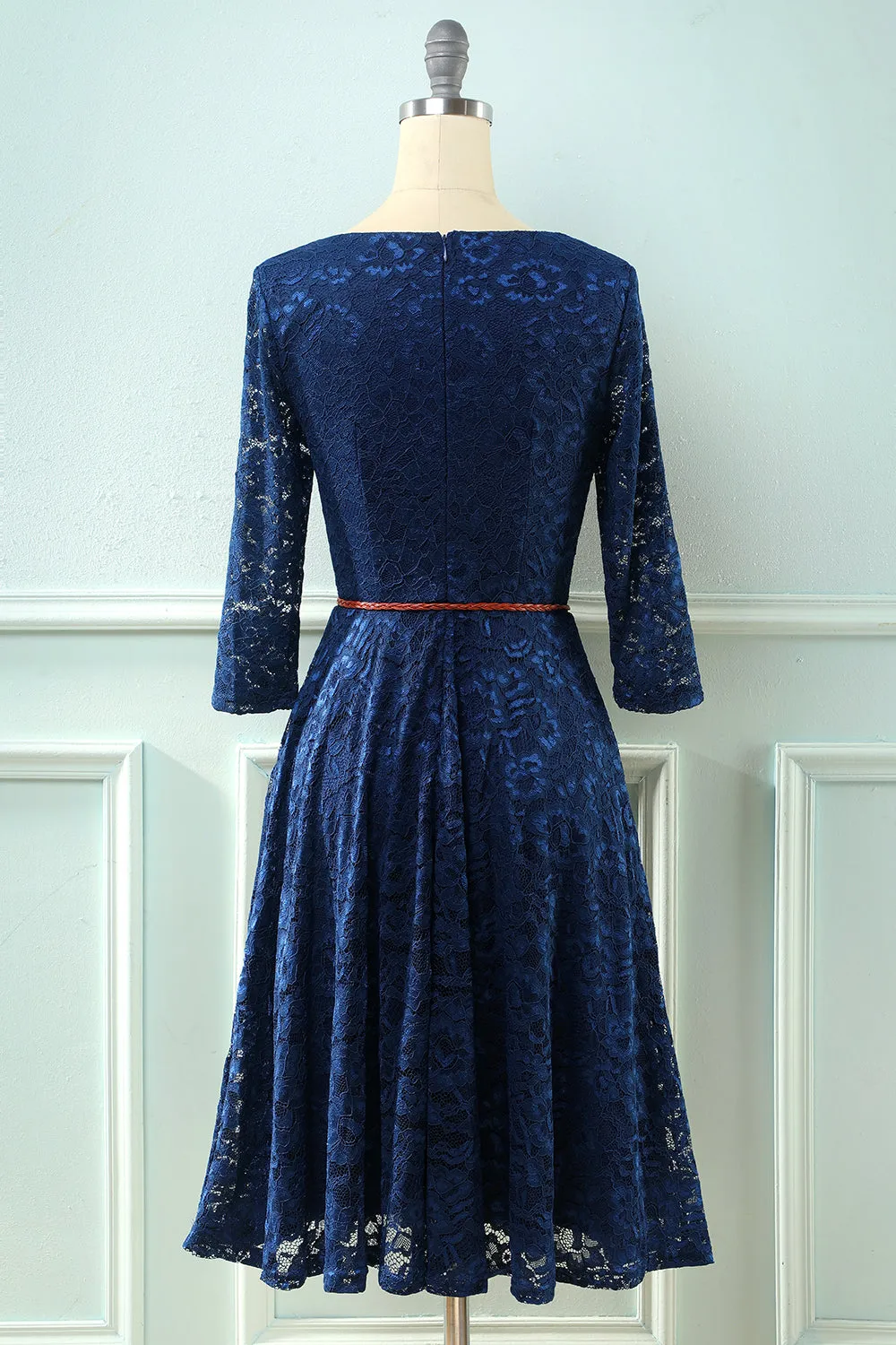 3/4 Sleeves Navy Lace Dress sold by Zapaka product image thumbnail 2