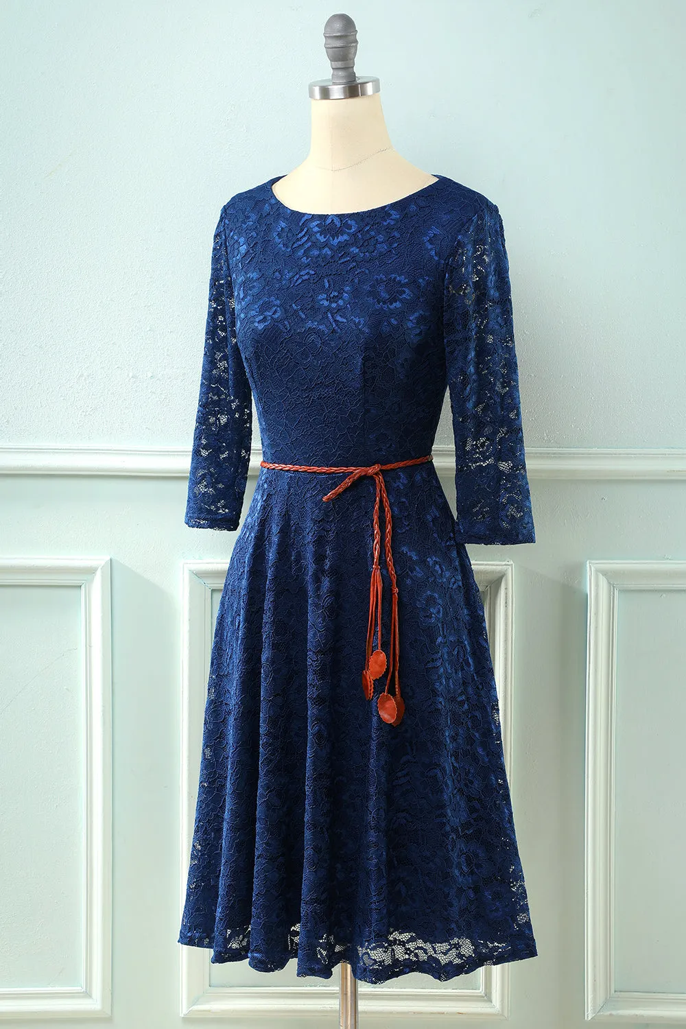 3/4 Sleeves Navy Lace Dress sold by Zapaka product image thumbnail 3