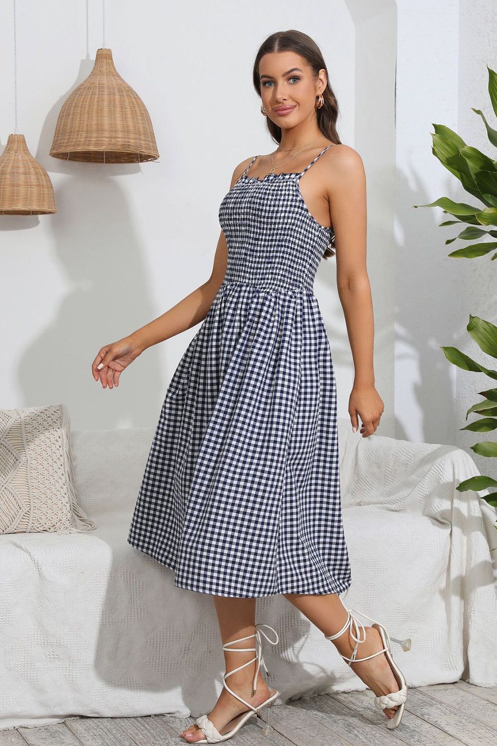 Plaid A Line Summer Dress with Pleated sold by Zapaka product image thumbnail 3