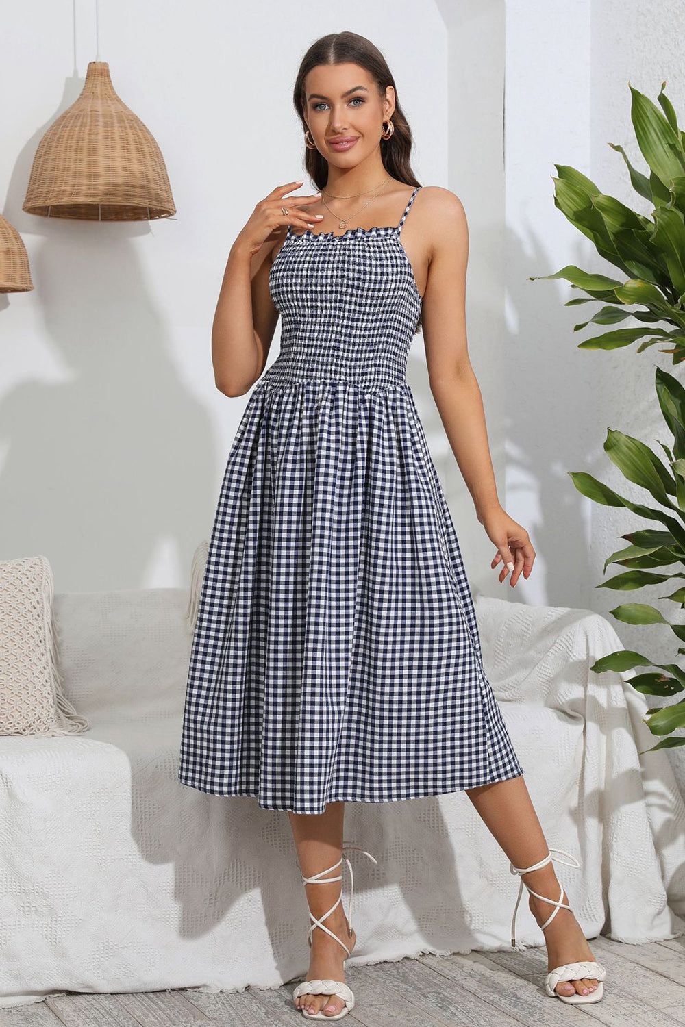 Plaid A Line Summer Dress with Pleated sold by Zapaka