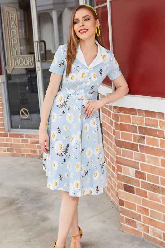 Small Daisy Printed V Neck Vintage Dress sold by Zapaka