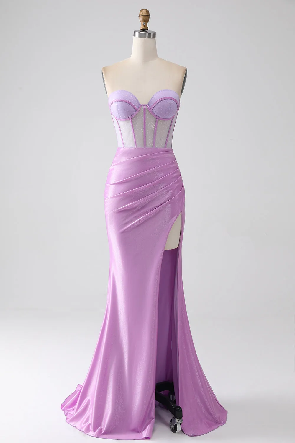 Lilac Mermaid Strapless Corset Prom Dress with Slit sold by Zapaka