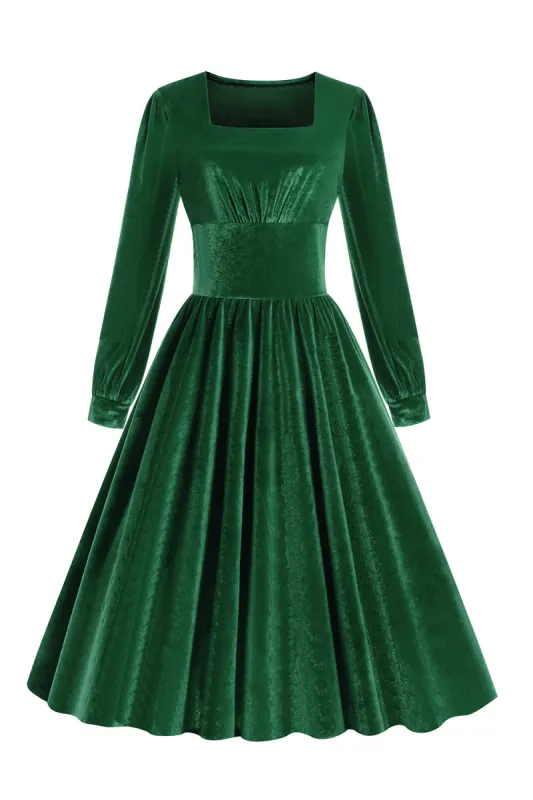 Green A-line Velvet Vintage Dress sold by Zapaka