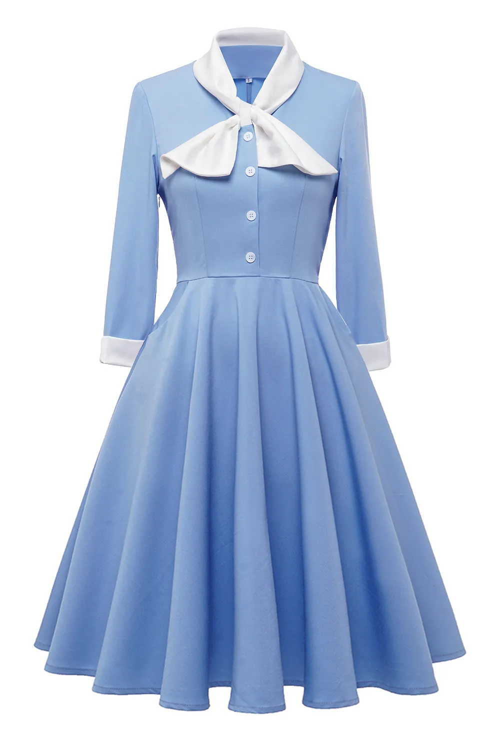 Blue Button Vintage 1950s Dress with Bowknot sold by Zapaka
