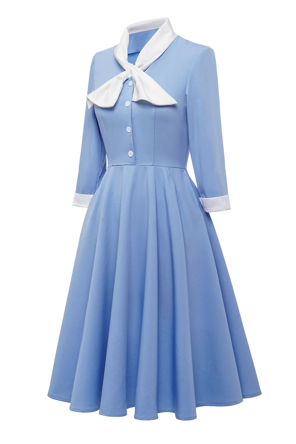 Blue Button Vintage 1950s Dress with Bowknot sold by Zapaka product image thumbnail 3
