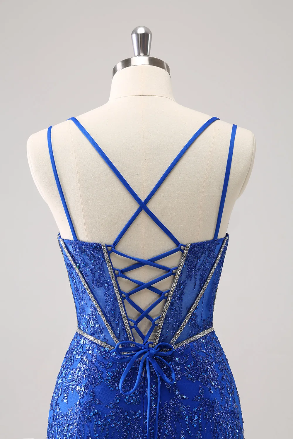 Sparkly Royal Blue Spaghetti Straps Corset Tight Homecoming Dress with Sequins sold by Zapaka product image thumbnail 5
