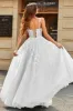 White A-Line Puff Sleeves Long Bridal Dress with Appliques sold by Zapaka