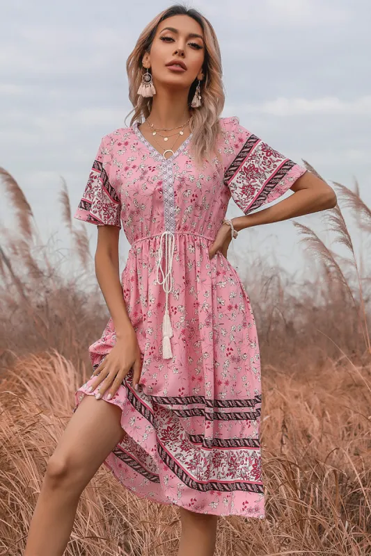 Pink Floral Print Summer Dress sold by Zapaka