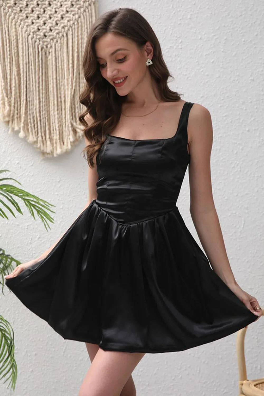 Black A-Line Satin Mini Party Dress sold by Zapaka product image thumbnail 4