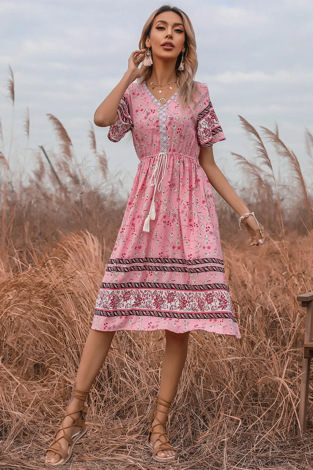 Pink Floral Print Summer Dress sold by Zapaka product image thumbnail 4
