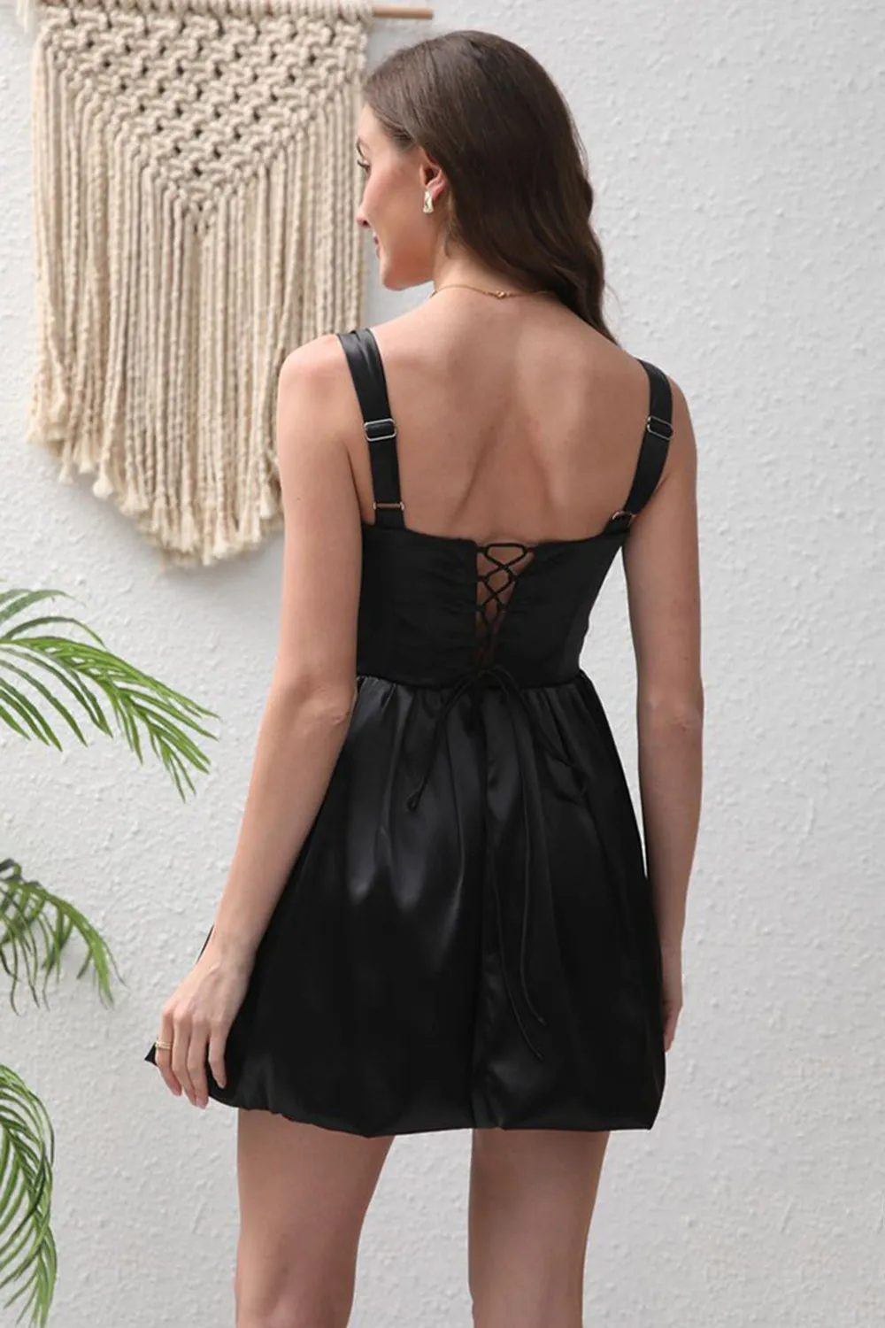 Black A-Line Satin Mini Party Dress sold by Zapaka product image thumbnail 2