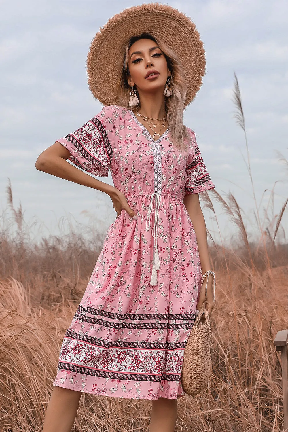 Pink Floral Print Summer Dress sold by Zapaka product image thumbnail 3