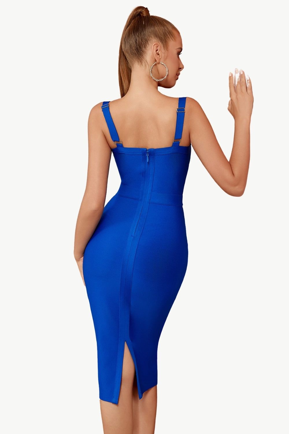Royal Blue Bodycon Spaghetti Straps Midi Formal Dress With Slit sold by Zapaka product image thumbnail 2