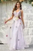 A Line Deep V Neck Lavender Long Prom Dress with Open Back sold by Zapaka