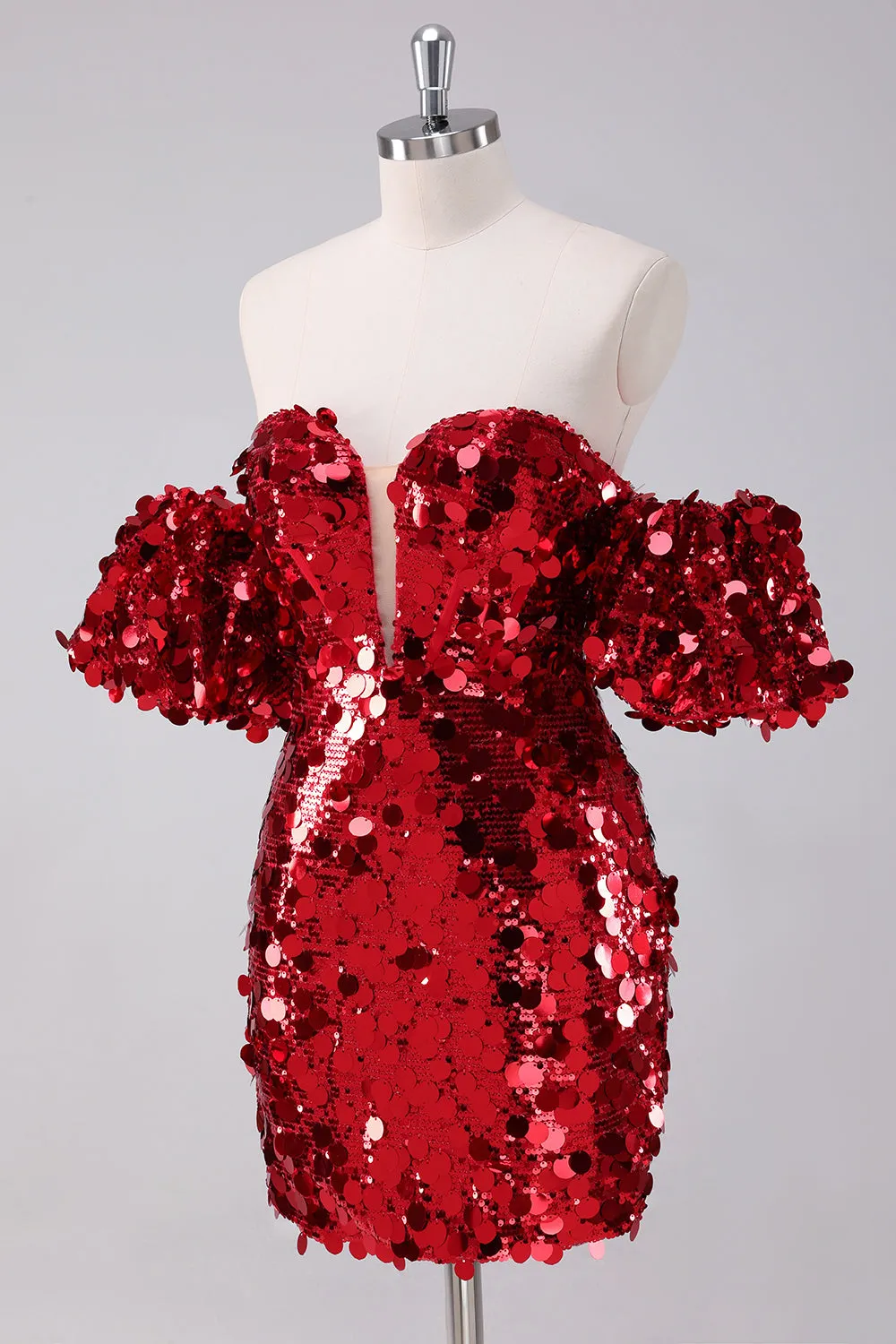 Red Sequins Tight Homecoming Dress With Removable Sleeves sold by Zapaka product image thumbnail 3