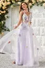 A Line Deep V Neck Lavender Long Prom Dress with Open Back sold by Zapaka