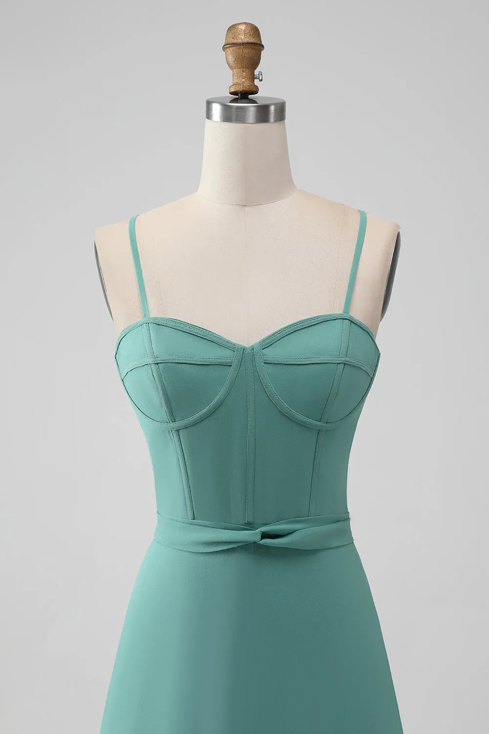 Grey Green Spaghetti Straps A Line Bridesmaid Dress with Ruffles sold by Zapaka product image thumbnail 4