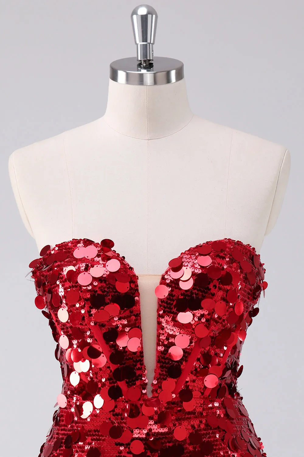 Red Sequins Tight Homecoming Dress With Removable Sleeves sold by Zapaka product image thumbnail 4