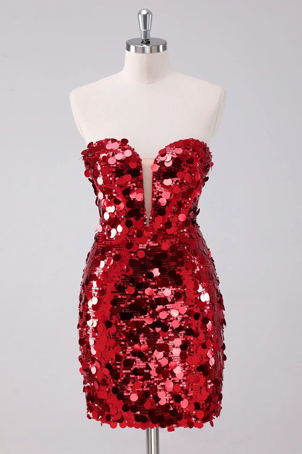 Red Sequins Tight Homecoming Dress With Removable Sleeves sold by Zapaka