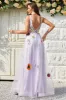 A Line Deep V Neck Lavender Long Prom Dress with Open Back sold by Zapaka