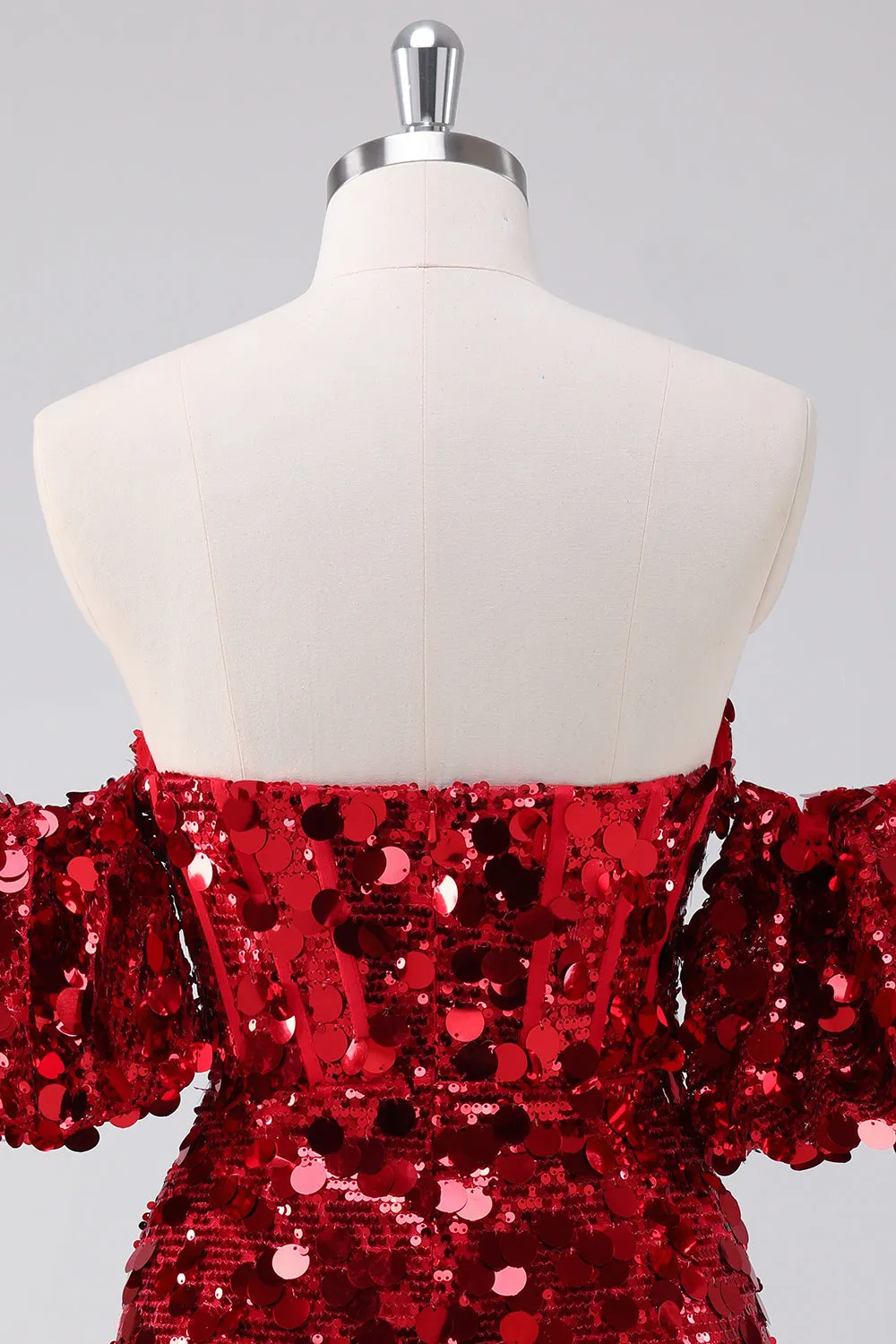 Red Sequins Tight Homecoming Dress With Removable Sleeves sold by Zapaka product image thumbnail 5