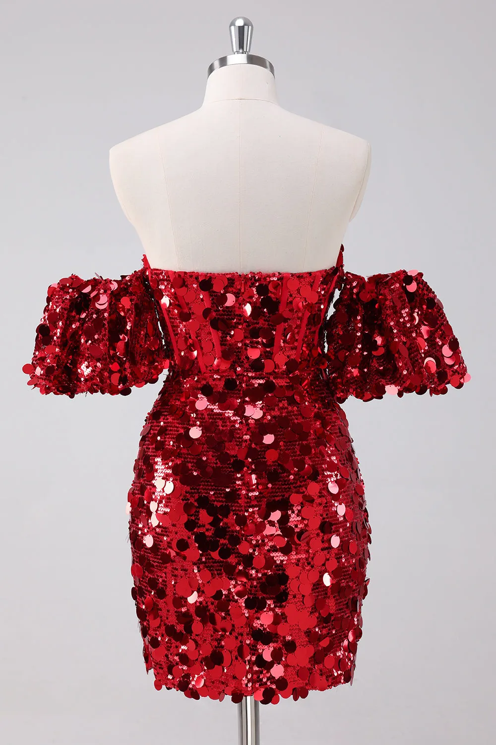 Red Sequins Tight Homecoming Dress With Removable Sleeves sold by Zapaka product image thumbnail 2