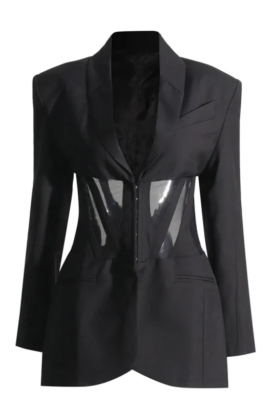 Black Corset Shawl Lapel Women Blazer sold by Zapaka