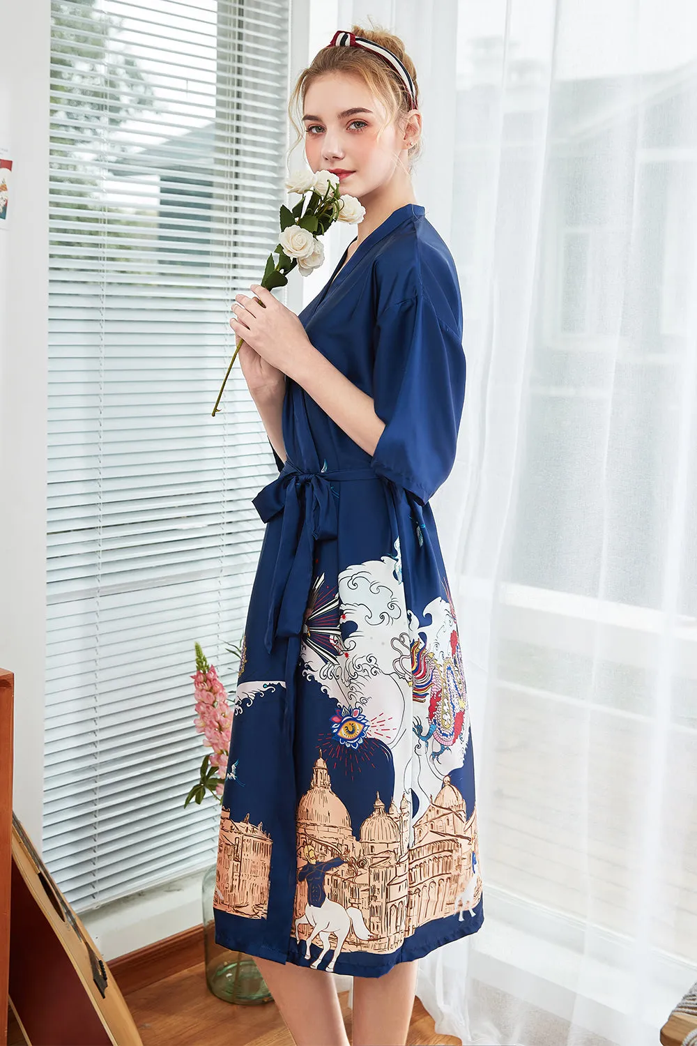 Blue Printed Bridesmaid Satin Robe sold by Zapaka product image thumbnail 3