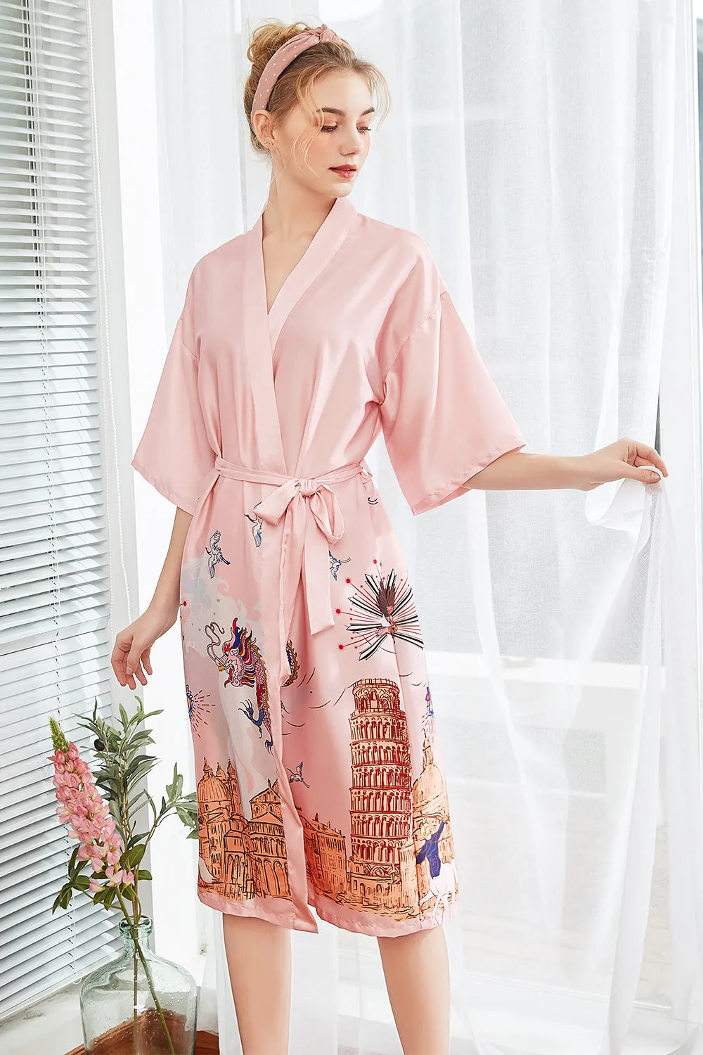 Blue Printed Bridesmaid Satin Robe sold by Zapaka product image thumbnail 4