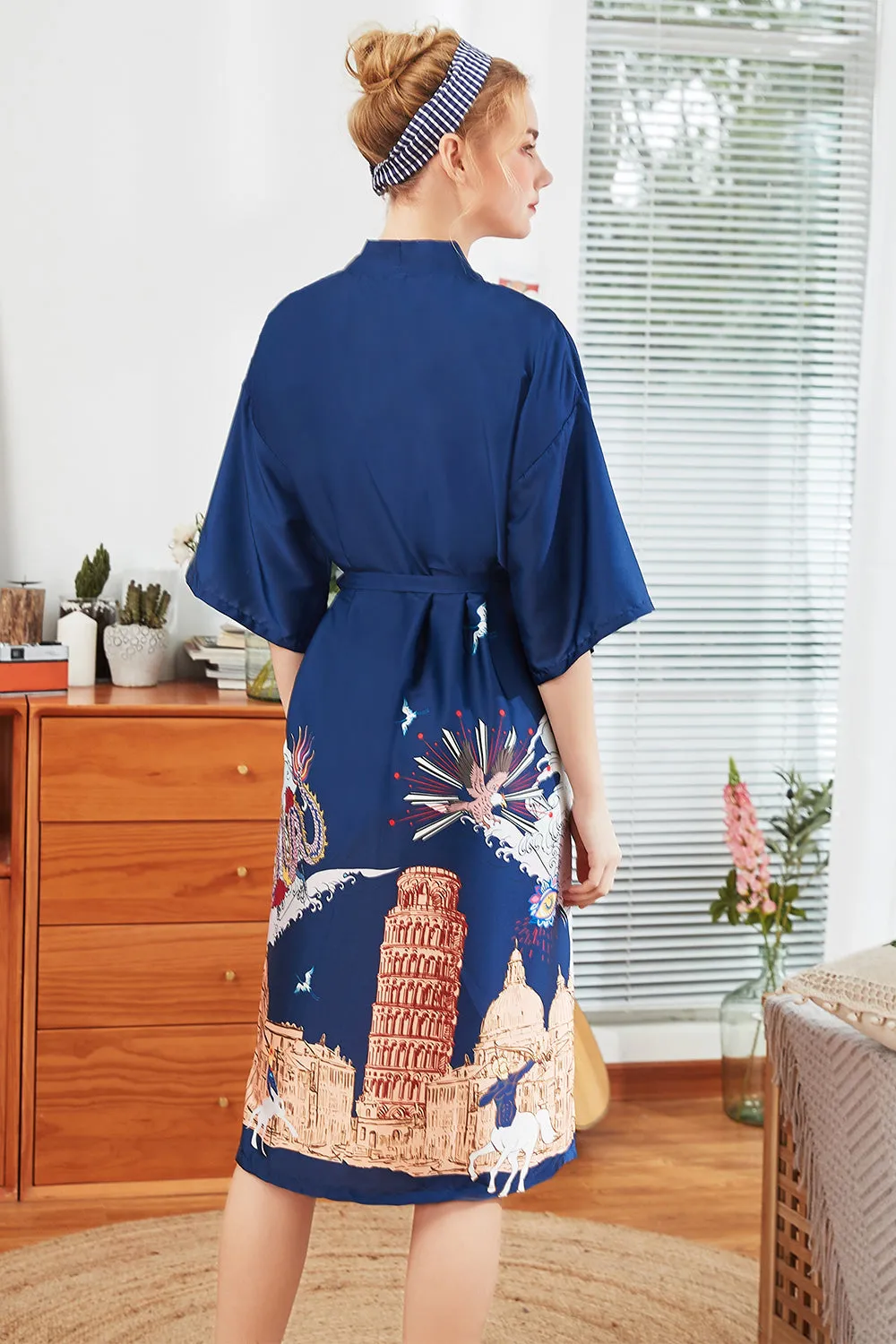 Blue Printed Bridesmaid Satin Robe sold by Zapaka product image thumbnail 2