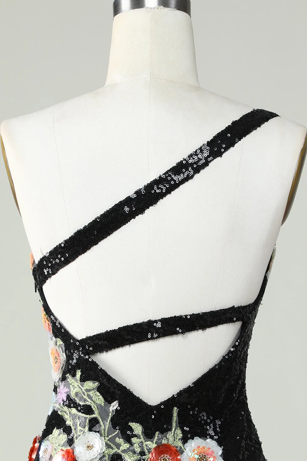 One Shoulder Black Sequin Beading Homecoming Dress sold by Zapaka product image thumbnail 5