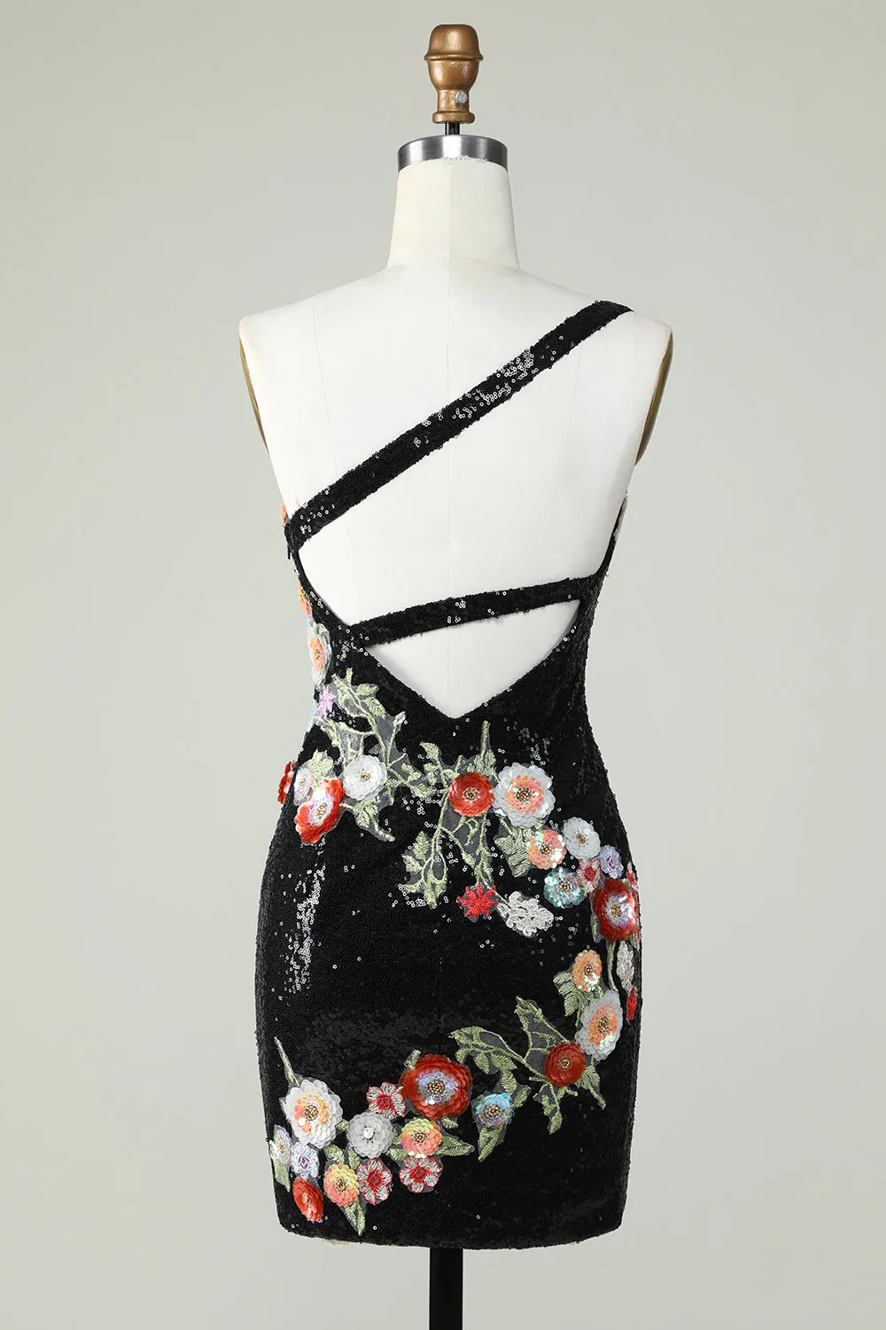 One Shoulder Black Sequin Beading Homecoming Dress sold by Zapaka product image thumbnail 2