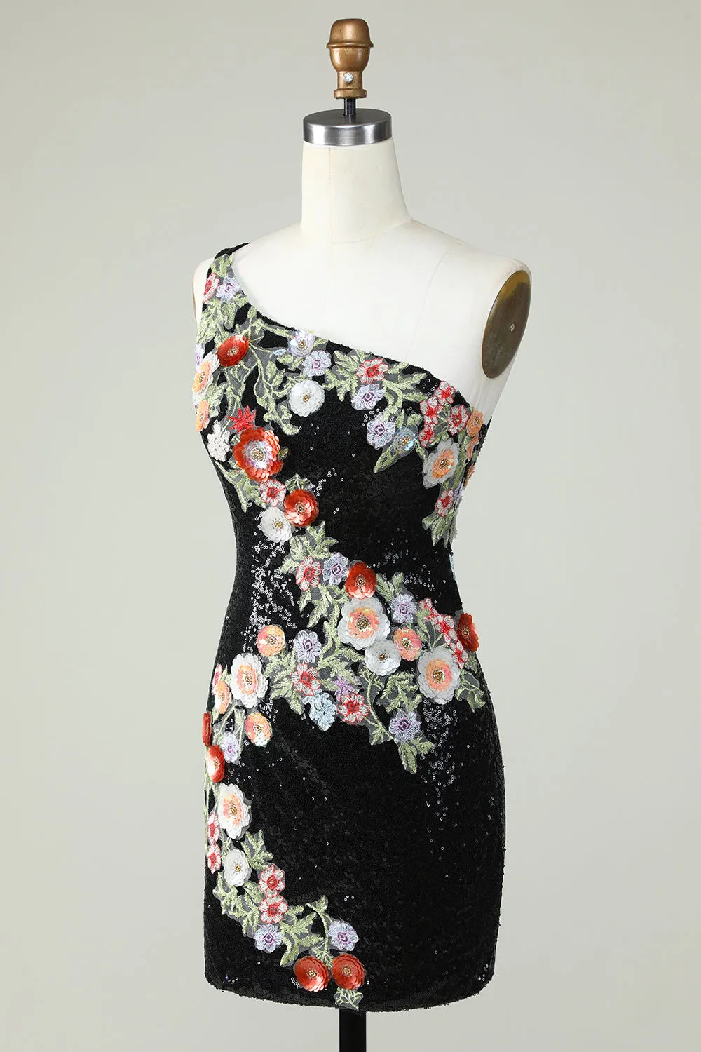 One Shoulder Black Sequin Beading Homecoming Dress sold by Zapaka product image thumbnail 3