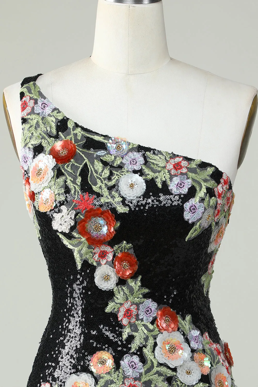 One Shoulder Black Sequin Beading Homecoming Dress sold by Zapaka product image thumbnail 4