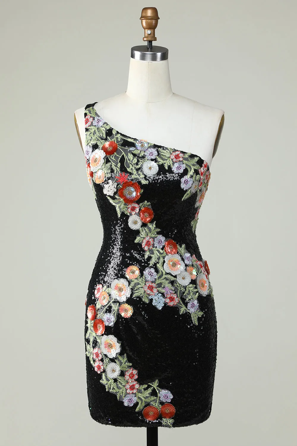 One Shoulder Black Sequin Beading Homecoming Dress sold by Zapaka