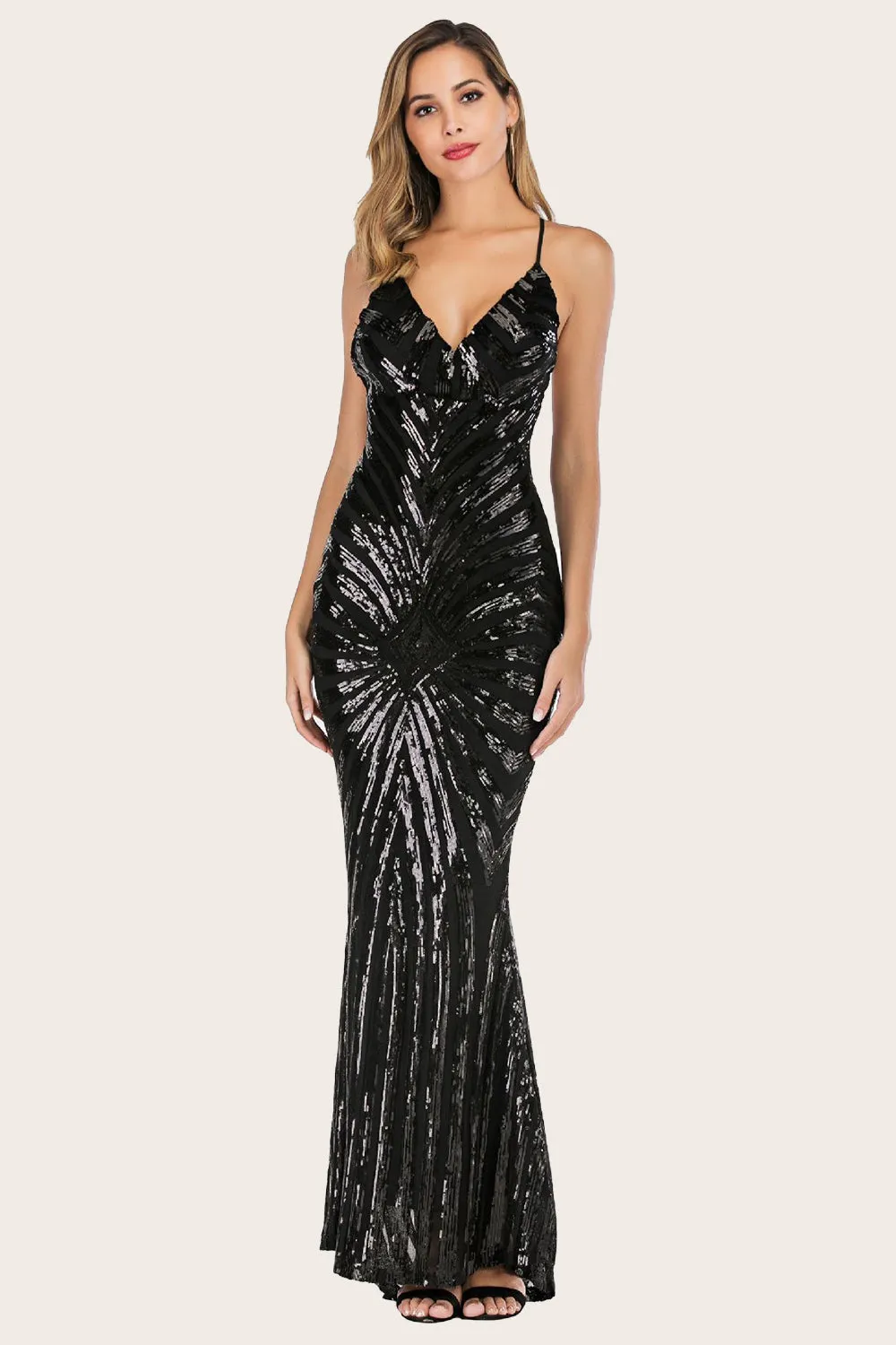 Black Mermaid Sequin Long Prom Dress sold by Zapaka