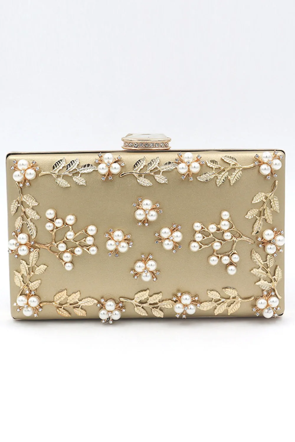 Golden Beaded Pearls Party Clutch sold by Zapaka