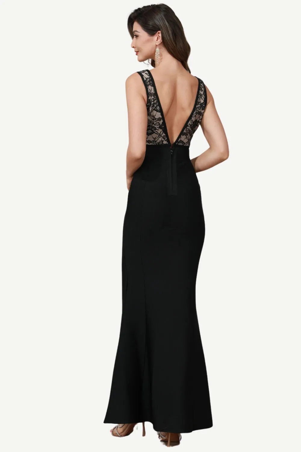 Deep V-Neck Black Formal Dress with Lace sold by Zapaka product image thumbnail 2