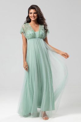 Bringing the Charm A-Line Sage Maternity Bridesmaids Dresses with Sequins made by Zapaka