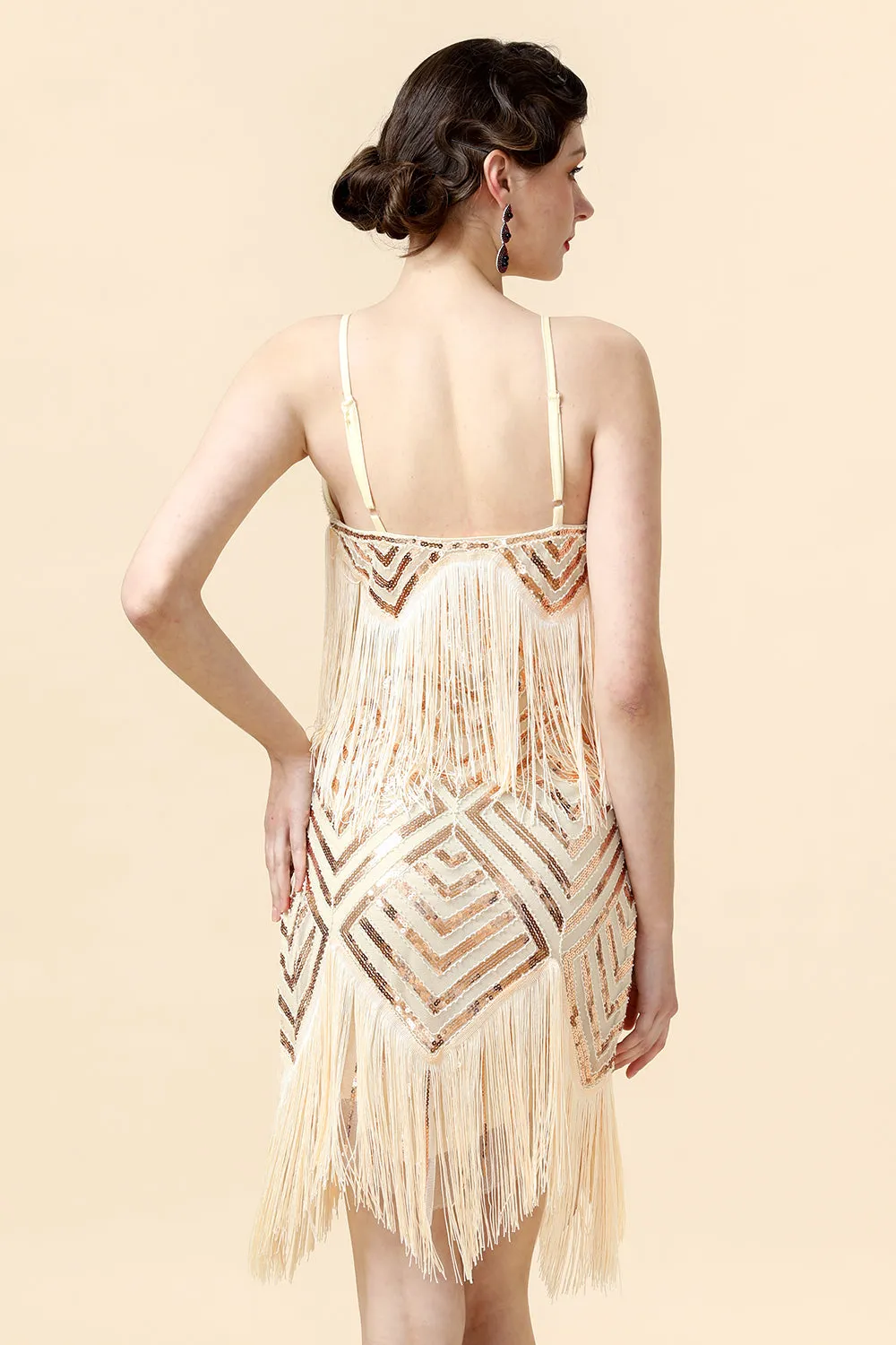Fringed Champagne Sequins Flapper Dress with 1920s Accessories Set sold by Zapaka product image thumbnail 3