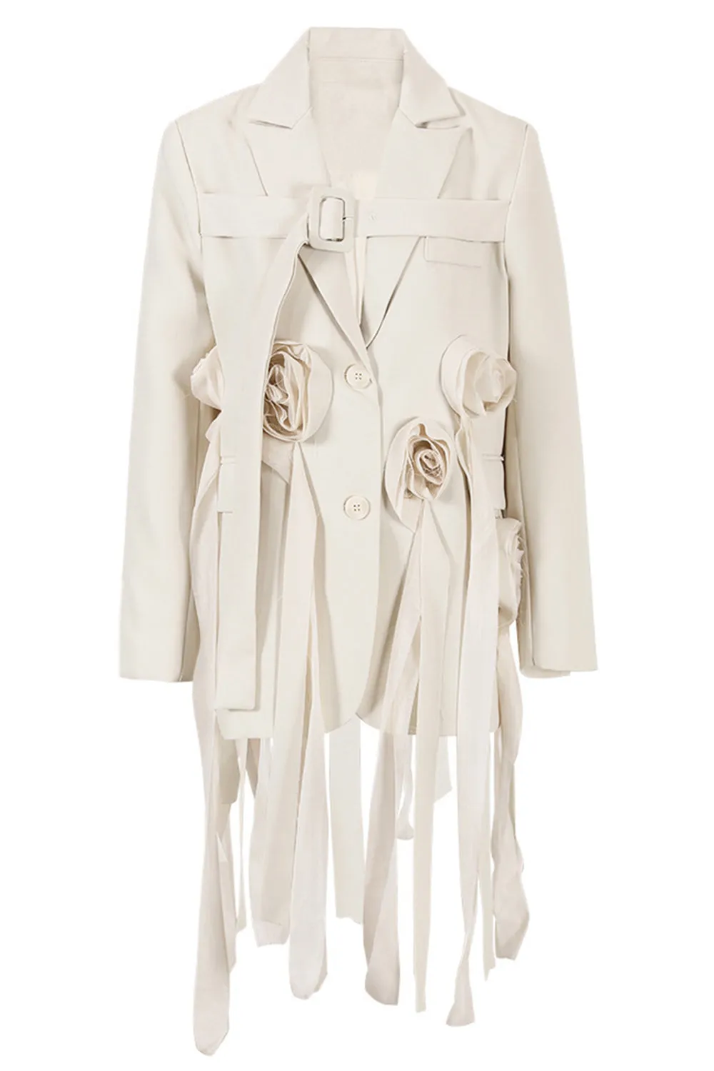 Ivory Floral Irregular Long Women Blazer sold by Zapaka